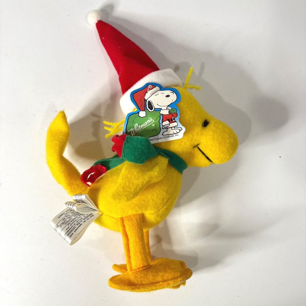 Whitman's Peanuts Woodstock Christmas Plush Santa Hat Scarf Yellow Bird 9"